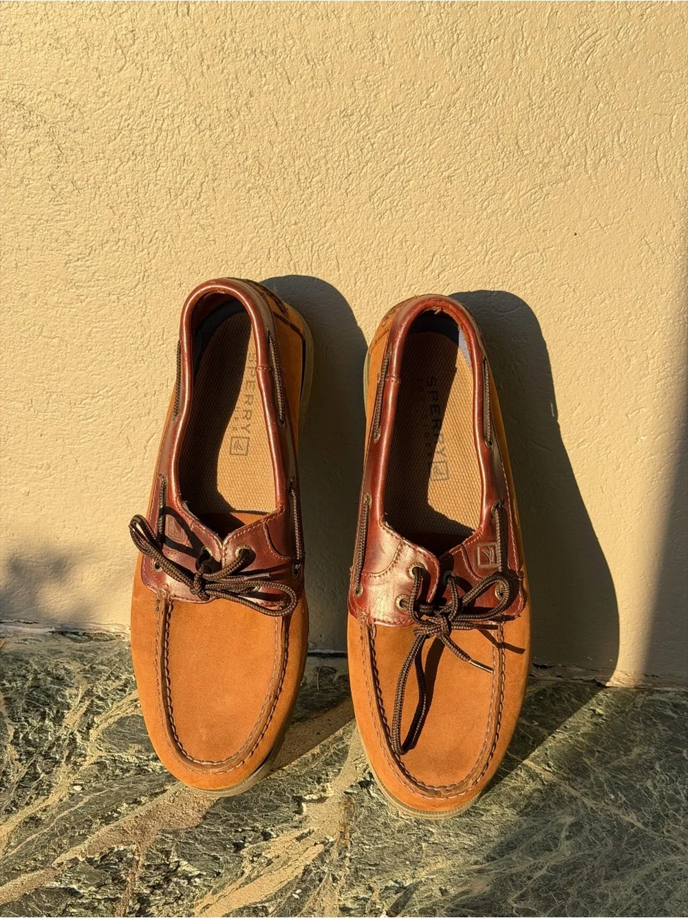 Sperry Two-Tone Brown Leather & Tan Suede Boat Shoes